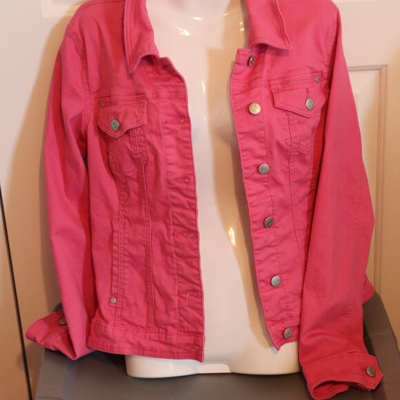 Guess Colorful Pink Denim Jacket Size XL Cotton/Spandex Blend - Picture 6 of 13